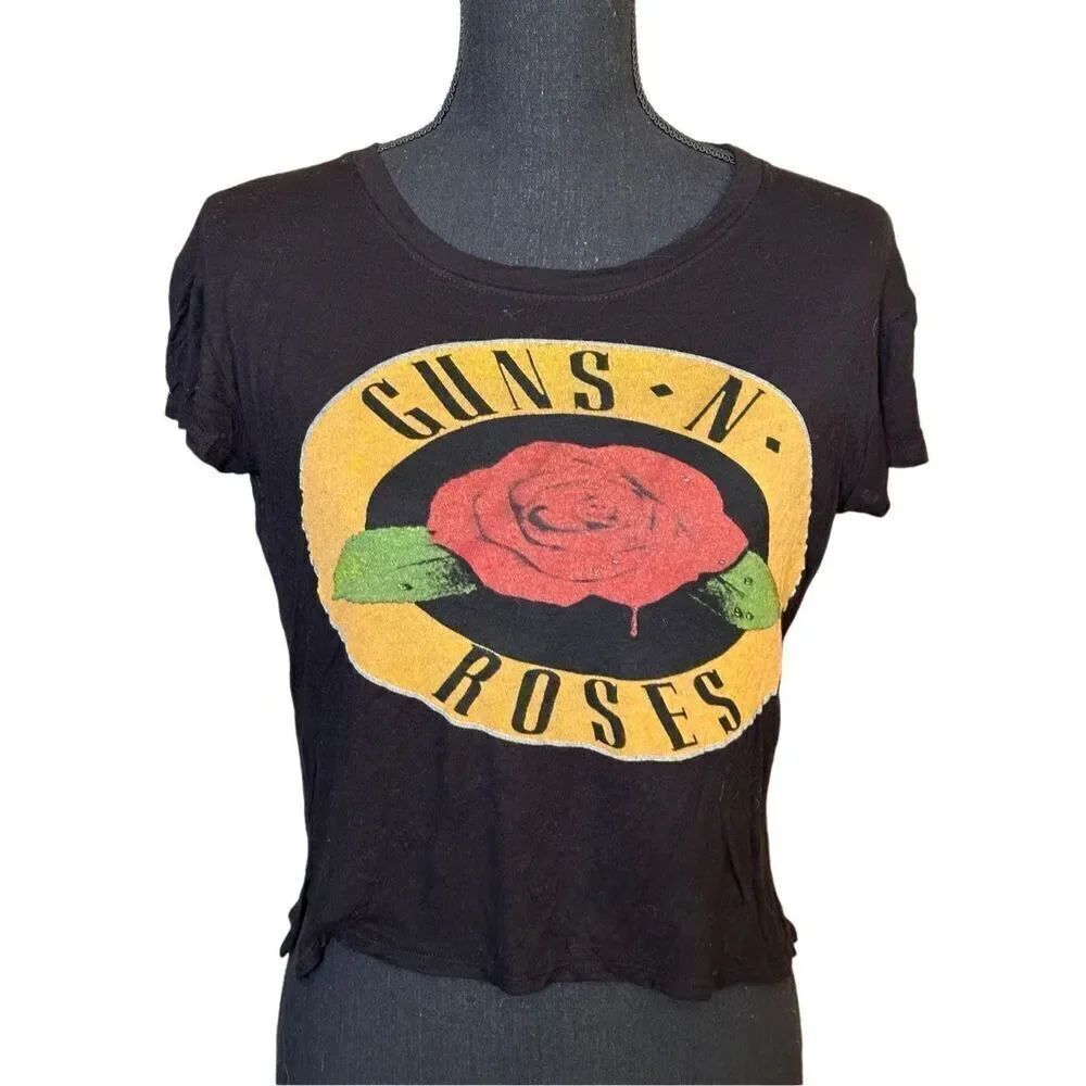 Bravado Guns N' Roses Black Band Graphic Short Sleeve Cropped T-shirt Sz Medium